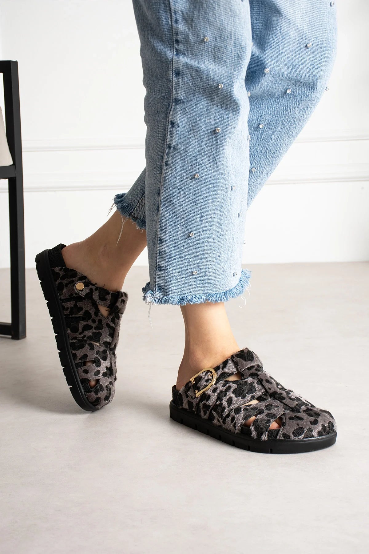 Soleil Premium Leopar Gri  Terlik